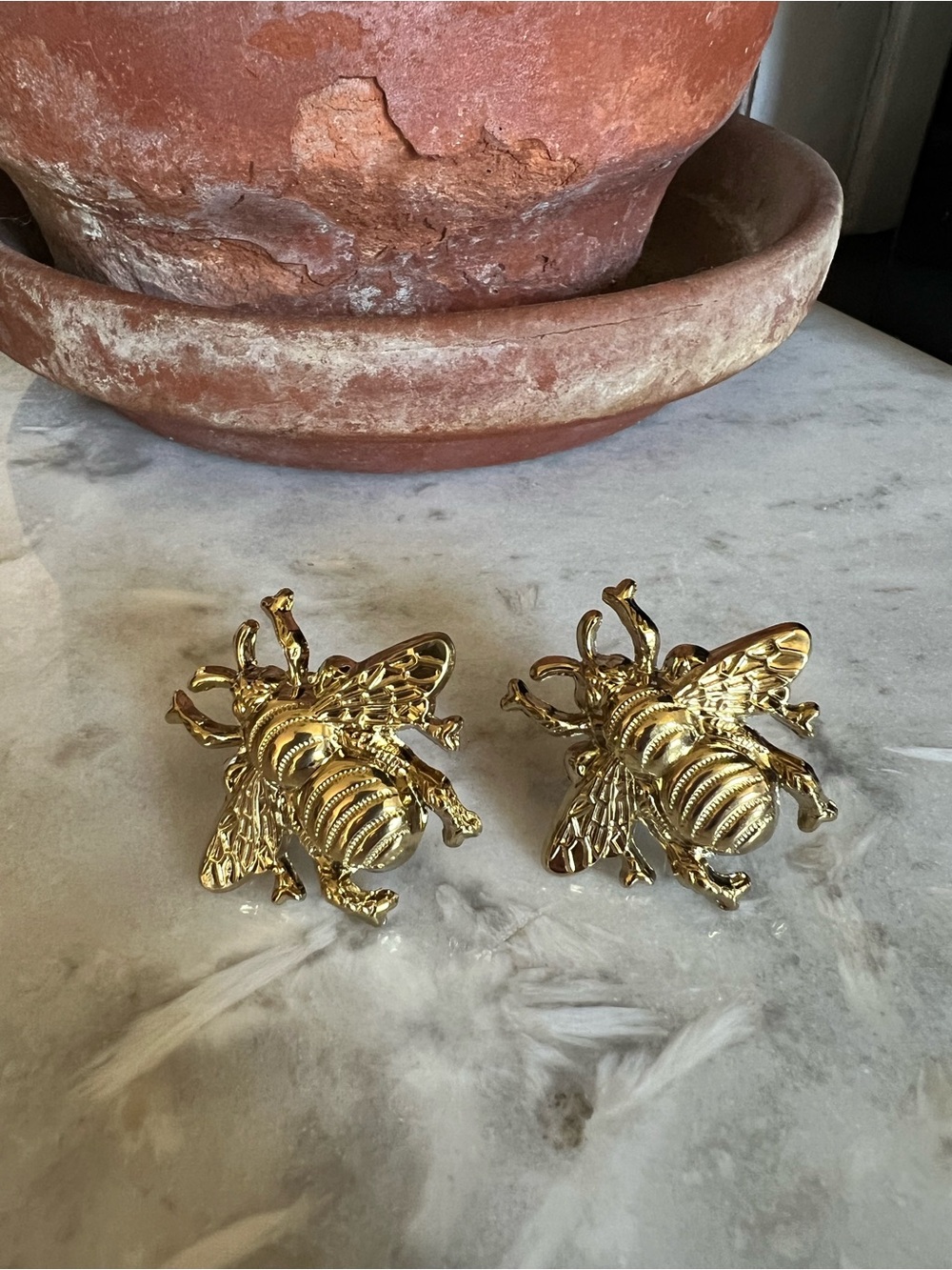 Gold Tone Bee Drawer Pulls - Set of Two